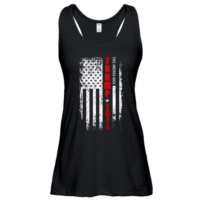 Donald Trump 2024 Take America Back American Flag Patriotic Ladies Essential Flowy Tank