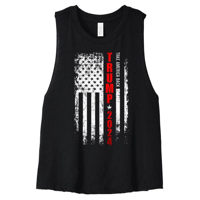 Donald Trump 2024 Take America Back American Flag Patriotic Women's Racerback Cropped Tank