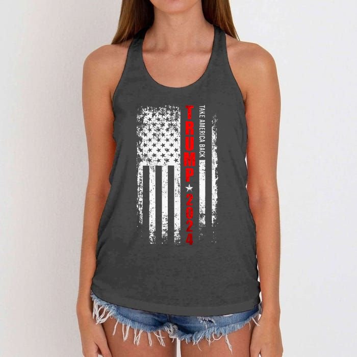 Donald Trump 2024 Take America Back American Flag Patriotic Women's Knotted Racerback Tank