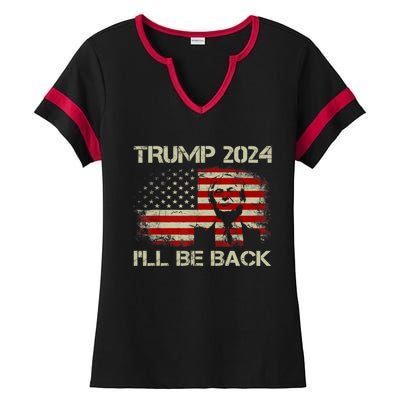 Donald Trump 2024 ILl Be Back American Flag Vintage Funny Gift Ladies Halftime Notch Neck Tee