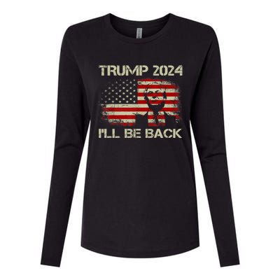 Donald Trump 2024 ILl Be Back American Flag Vintage Funny Gift Womens Cotton Relaxed Long Sleeve T-Shirt