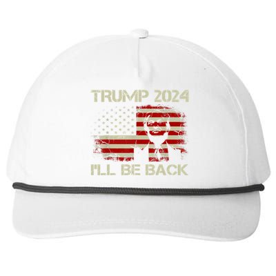 Donald Trump 2024 ILl Be Back American Flag Vintage Funny Gift Snapback Five-Panel Rope Hat