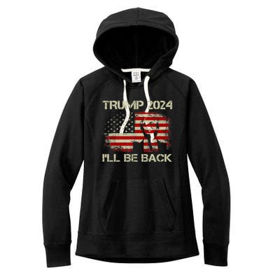 Donald Trump 2024 ILl Be Back American Flag Vintage Funny Gift Women's Fleece Hoodie