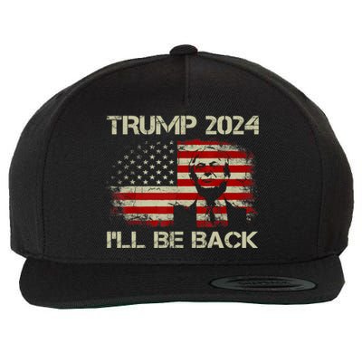 Donald Trump 2024 ILl Be Back American Flag Vintage Funny Gift Wool Snapback Cap