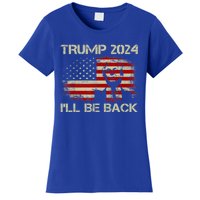 Donald Trump 2024 ILl Be Back American Flag Vintage Funny Gift Women's T-Shirt