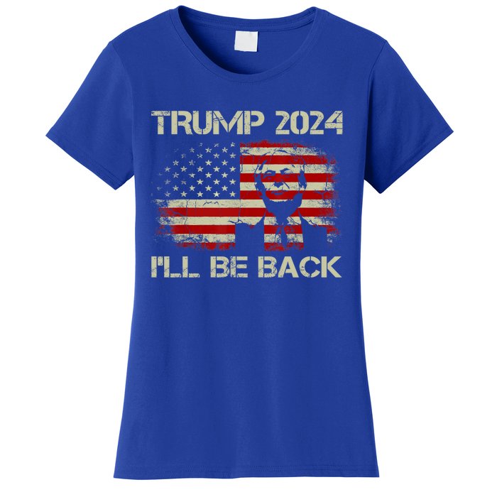 Donald Trump 2024 ILl Be Back American Flag Vintage Funny Gift Women's T-Shirt