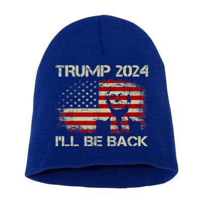 Donald Trump 2024 ILl Be Back American Flag Vintage Funny Gift Short Acrylic Beanie