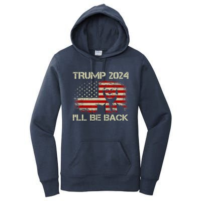 Donald Trump 2024 ILl Be Back American Flag Vintage Funny Gift Women's Pullover Hoodie