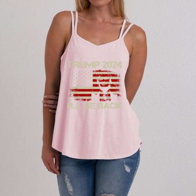 Donald Trump 2024 ILl Be Back American Flag Vintage Funny Gift Women's Strappy Tank