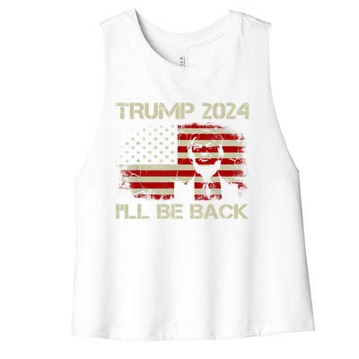 Donald Trump 2024 ILl Be Back American Flag Vintage Funny Gift Women's Racerback Cropped Tank