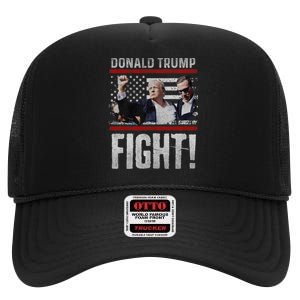 Donald Trump 2024 Fist American Flag Trump Fight High Crown Mesh Back Trucker Hat