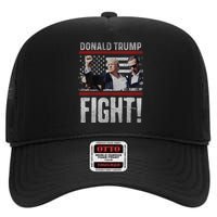 Donald Trump 2024 Fist American Flag Trump Fight High Crown Mesh Back Trucker Hat