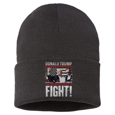 Donald Trump 2024 Fist American Flag Trump Fight Sustainable Knit Beanie