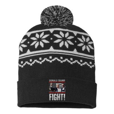 Donald Trump 2024 Fist American Flag Trump Fight USA-Made Snowflake Beanie