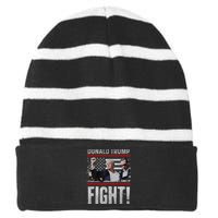 Donald Trump 2024 Fist American Flag Trump Fight Striped Beanie with Solid Band