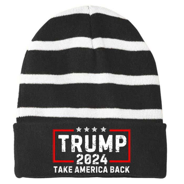 Donald Trump 2024 Take America Back Usa United States Striped Beanie with Solid Band