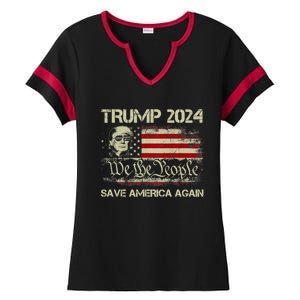 Donald Trump 2024 Save America Again American Flag Election Gift Ladies Halftime Notch Neck Tee