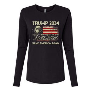 Donald Trump 2024 Save America Again American Flag Election Gift Womens Cotton Relaxed Long Sleeve T-Shirt