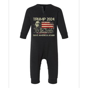 Donald Trump 2024 Save America Again American Flag Election Gift Infant Fleece One Piece