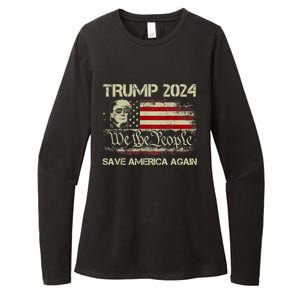 Donald Trump 2024 Save America Again American Flag Election Gift Womens CVC Long Sleeve Shirt