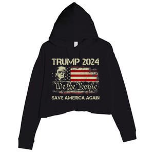 Donald Trump 2024 Save America Again American Flag Election Gift Crop Fleece Hoodie