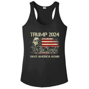 Donald Trump 2024 Save America Again American Flag Election Gift Ladies PosiCharge Competitor Racerback Tank