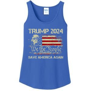 Donald Trump 2024 Save America Again American Flag Election Gift Ladies Essential Tank