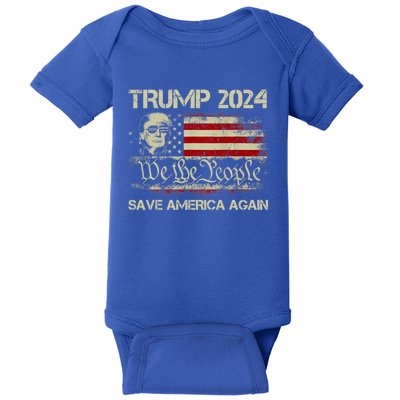 Donald Trump 2024 Save America Again American Flag Election Gift Baby Bodysuit