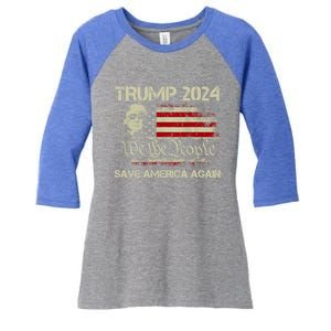 Donald Trump 2024 Save America Again American Flag Election Gift Women's Tri-Blend 3/4-Sleeve Raglan Shirt