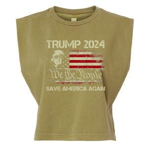 Donald Trump 2024 Save America Again American Flag Election Gift Garment-Dyed Women's Muscle Tee