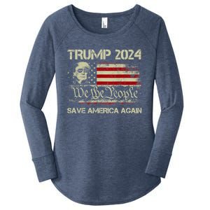 Donald Trump 2024 Save America Again American Flag Election Gift Women's Perfect Tri Tunic Long Sleeve Shirt