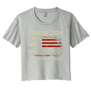 Donald Trump 2024 Save America Again American Flag Election Gift Women's Crop Top Tee