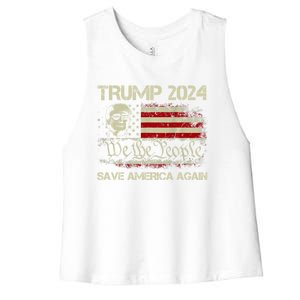 Donald Trump 2024 Save America Again American Flag Election Gift Women's Racerback Cropped Tank