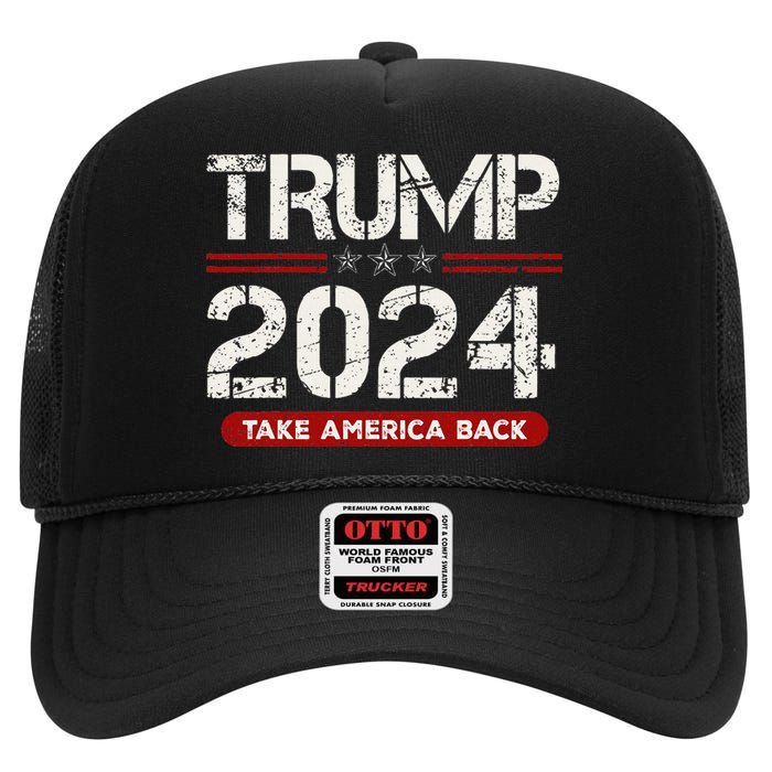 Donald Trump 2024 Take America Back Election High Crown Mesh Back Trucker Hat