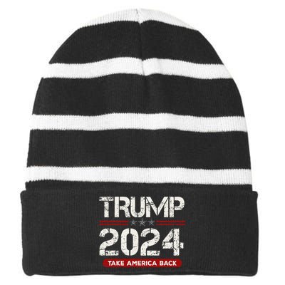 Donald Trump 2024 Take America Back Election Striped Beanie with Solid Band