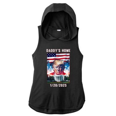 Donald Trump 2024 Daddys Home Ladies PosiCharge Tri-Blend Wicking Draft Hoodie Tank