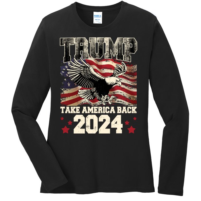 Donald Trump 2024 Take America Back Usa United States Ladies Long Sleeve Shirt