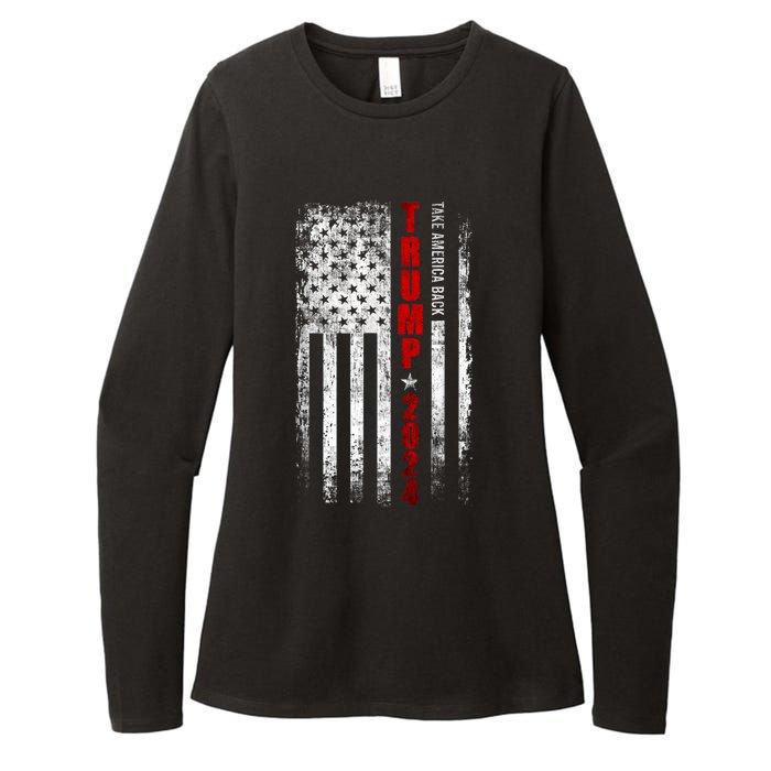 Donald Trump 2024 Take America Back American Flag Patriotic Womens CVC Long Sleeve Shirt