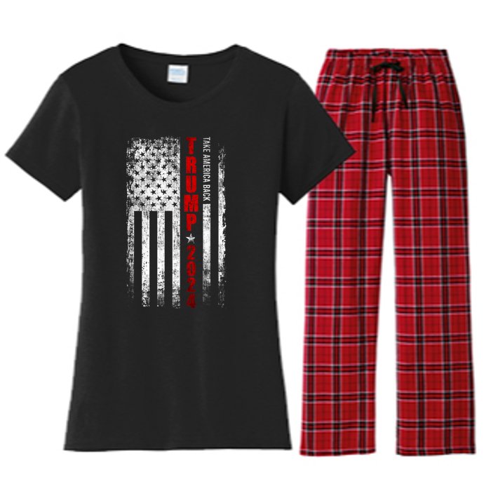 Donald Trump 2024 Take America Back American Flag Patriotic Women's Flannel Pajama Set