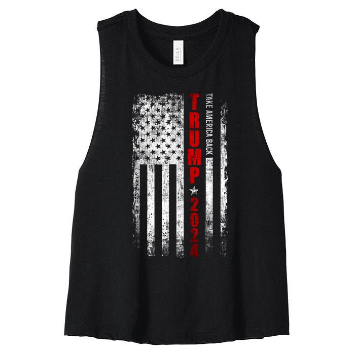 Donald Trump 2024 Take America Back American Flag Patriotic Women's Racerback Cropped Tank