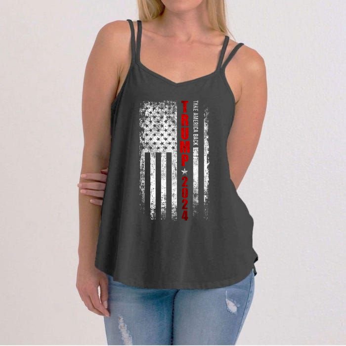 Donald Trump 2024 Take America Back American Flag Patriotic Women's Strappy Tank