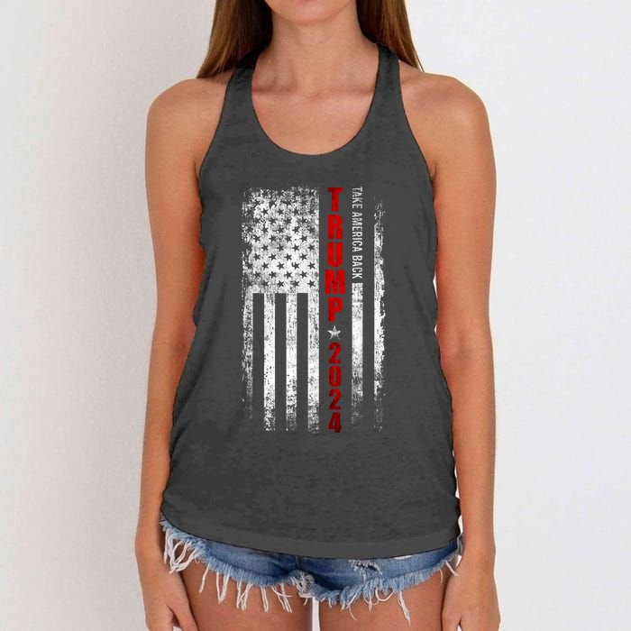 Donald Trump 2024 Take America Back American Flag Patriotic Women's Knotted Racerback Tank