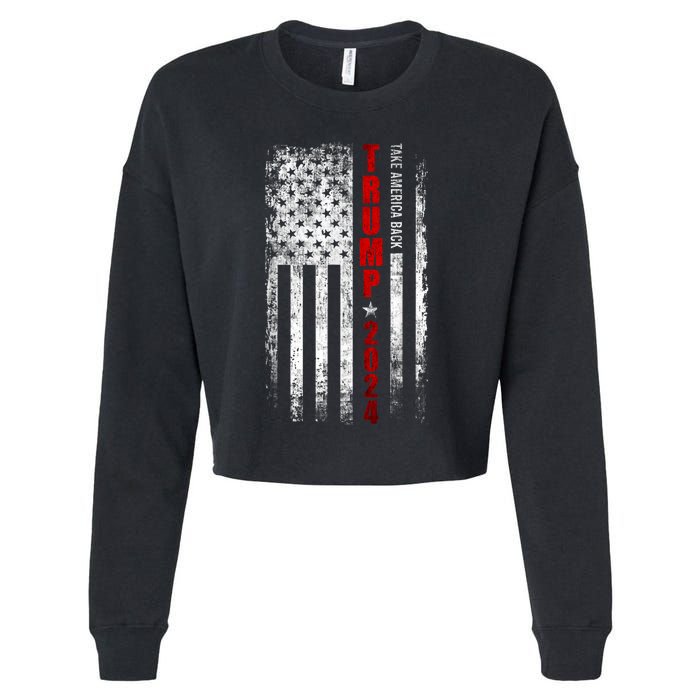 Donald Trump 2024 Take America Back American Flag Patriotic Cropped Pullover Crew