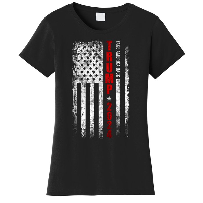 Donald Trump 2024 Take America Back American Flag Patriotic Women's T-Shirt