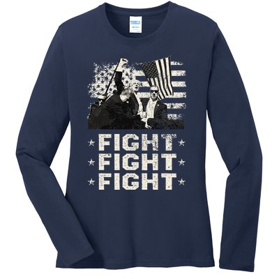 Donald Trump 2024 Fight Fight Fight Donald Trump Fist Pump Ladies Long Sleeve Shirt