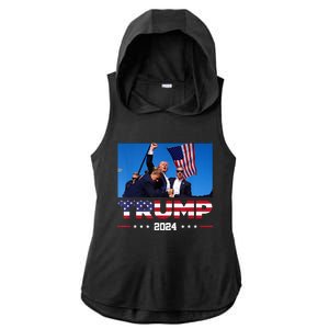 Donald Trump 2024 Survived Shot At Election Rall Ladies PosiCharge Tri-Blend Wicking Draft Hoodie Tank