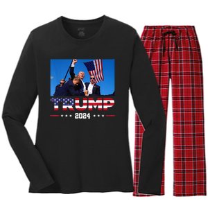 Donald Trump 2024 Survived Shot At Election Rall Women's Long Sleeve Flannel Pajama Set 