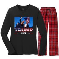 Donald Trump 2024 Survived Shot At Election Rall Women's Long Sleeve Flannel Pajama Set 