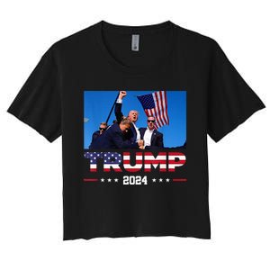 Donald Trump 2024 Survived Shot At Election Rall Women's Crop Top Tee