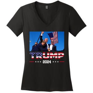 Donald Trump 2024 Survived Shot At Election Rall Women's V-Neck T-Shirt